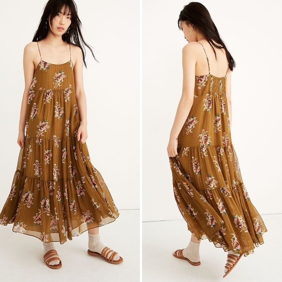 Madewell Dresses & Skirts - Madewell Cami Tier Midi Dress in Metallic Classic Corsage Floral Print Size 2